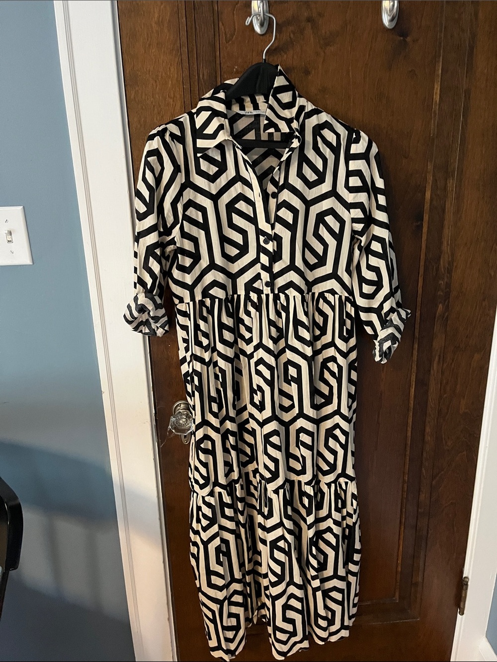 Zara Black & White Geometric Maxi Dress